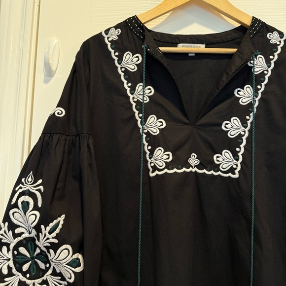 WORLD MARKET Floral Embroidered Peasant Top Women’s L XL Lightweight Boho Shirt - Picture 3 of 8